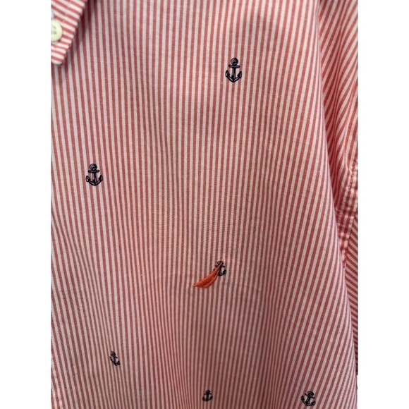 Nautica Men Pink Stripe Nautical Anchors Long Sleeve Button Down Shirt 2XL NWOT - Picture 3 of 5